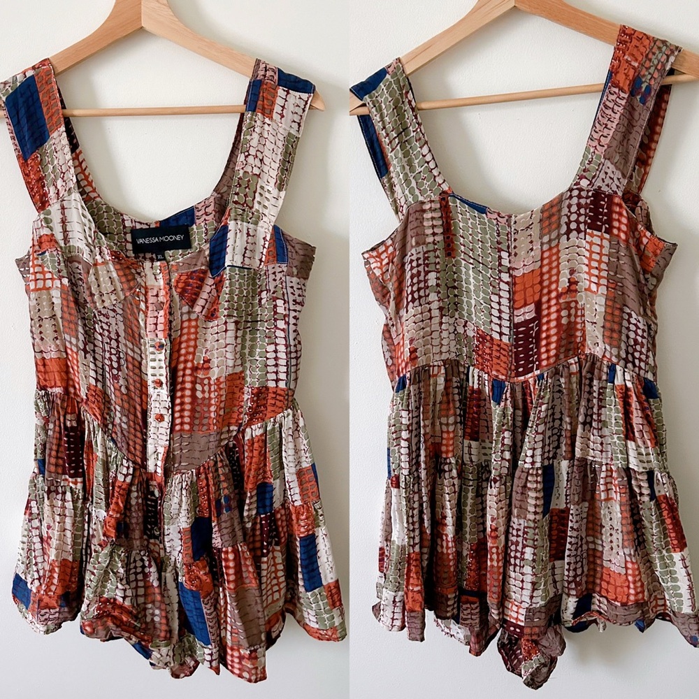 Vanessa Mooney The Elisabeth Romper in Patchwork Snakeskin Print 100% Silk Sz XL